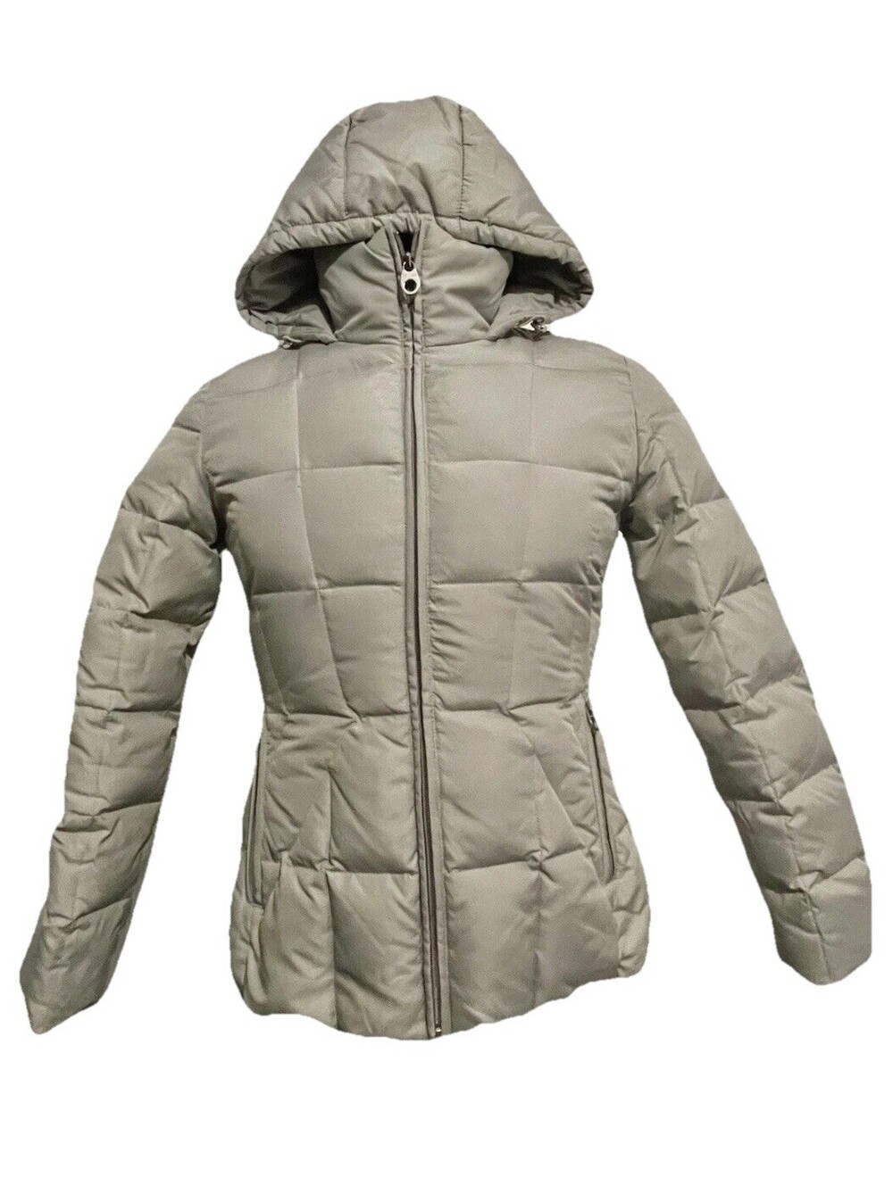 Calvin Klein Jacket Woman Small White Hooded Goose Down Puffer Full Zip Coat